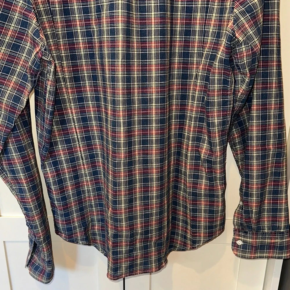 J. Crew Men's Organic Cotton Indigo Chambray Plaid Shirt XL